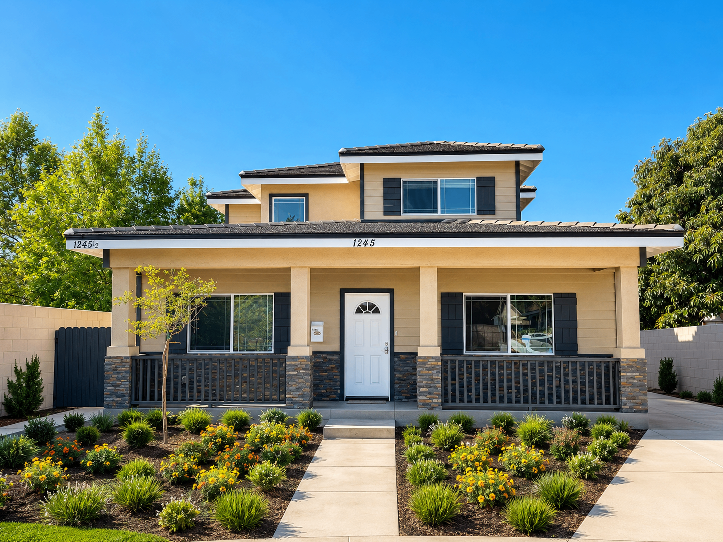 The front entrance of Hangar Two, the Chestnut Home at The Runway Recovery, a two-story craftsman home