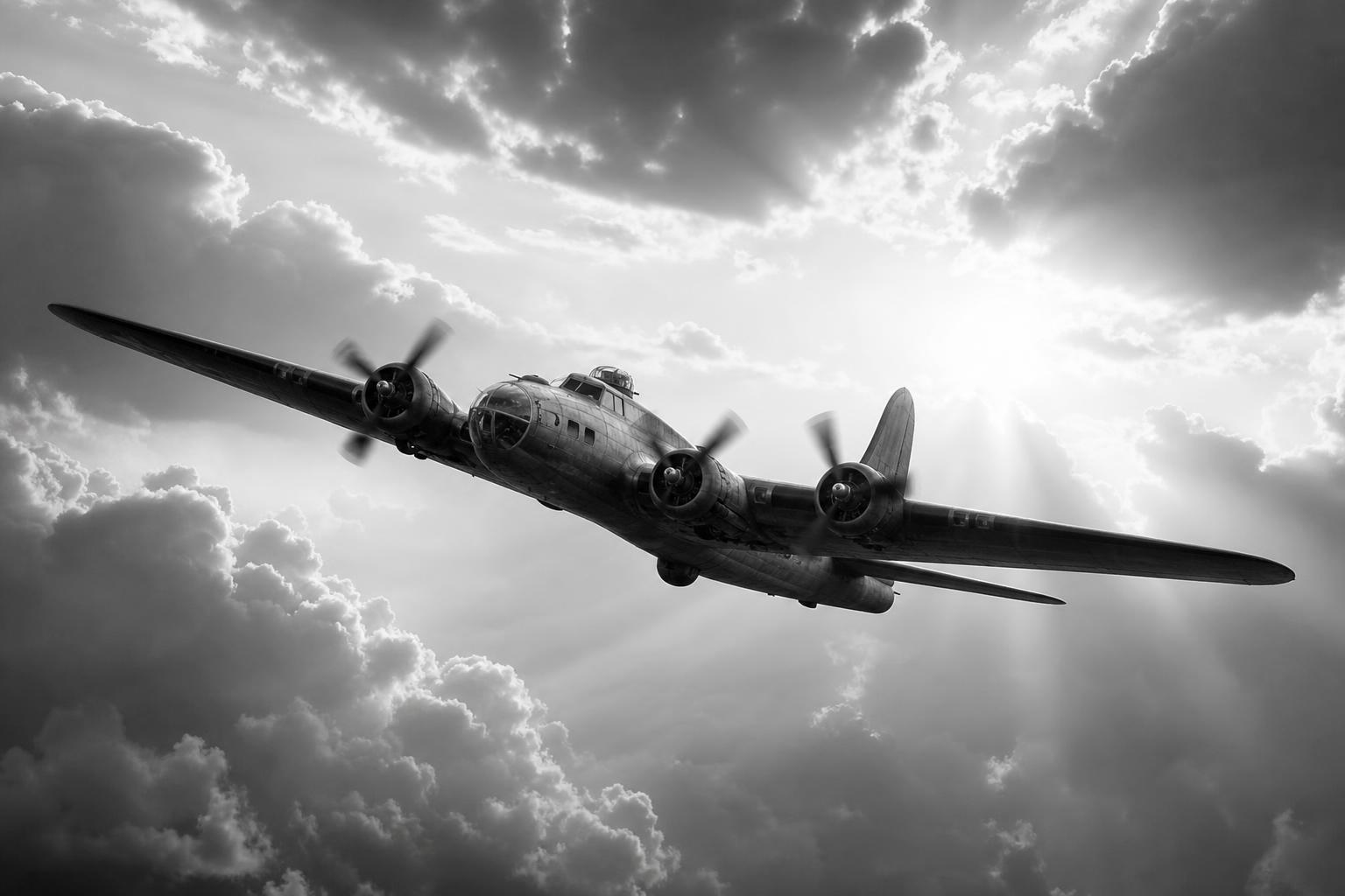 A vintage propeller airliner in flight, symbolizing strength and perseverance